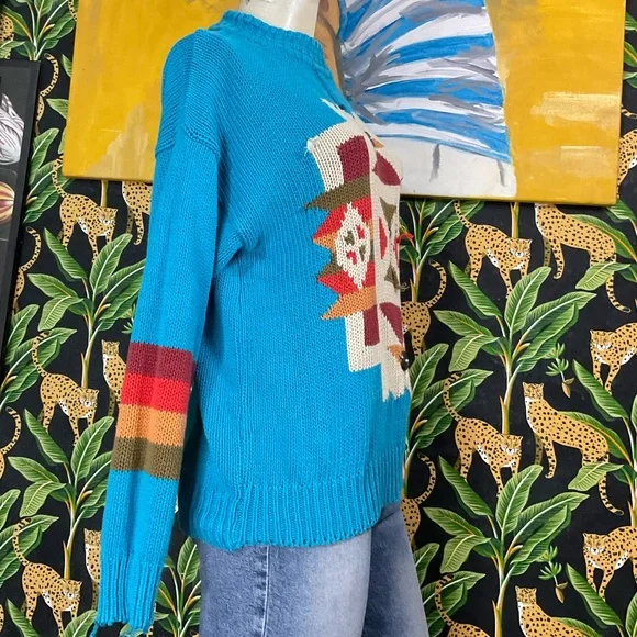 SOLD Grungy vintage southwestern knit pullover sweater OSFM - Picture 4 of 12